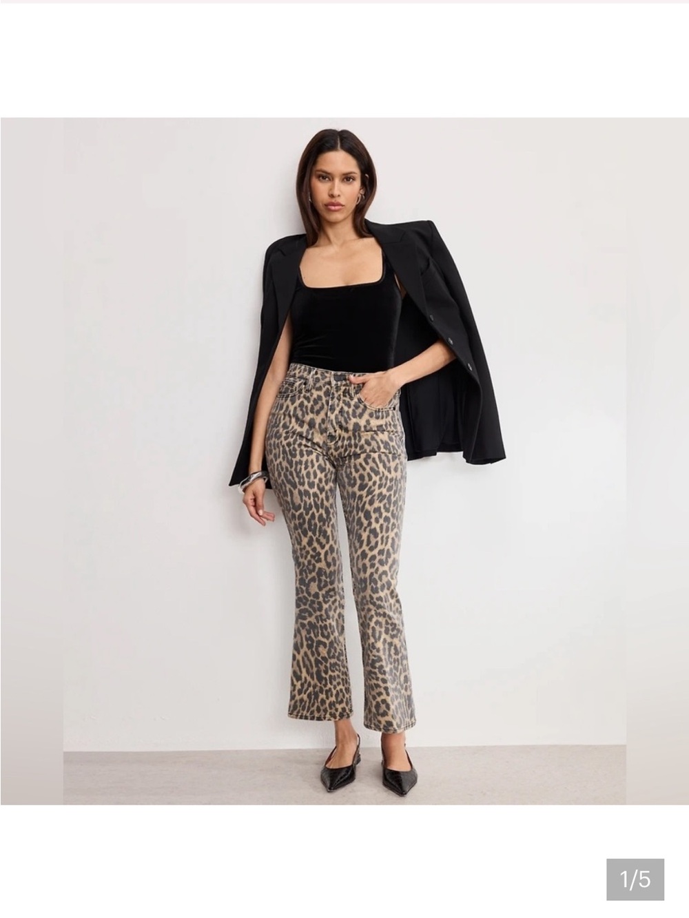 Good American Leopard Print Cropped Flare Jeans - Tan & Black